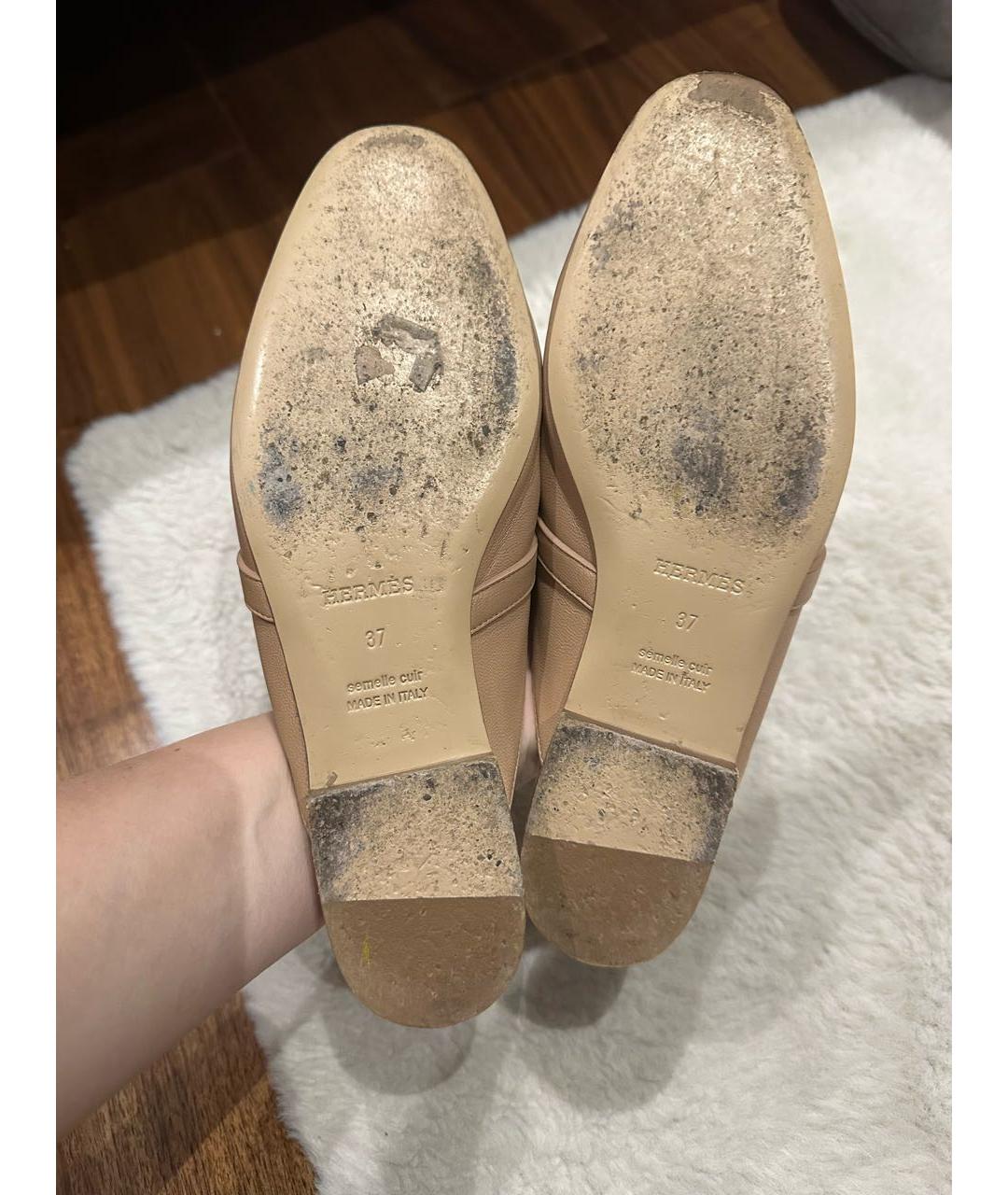 HERMES Бежевые кожаные мюли, фото 3