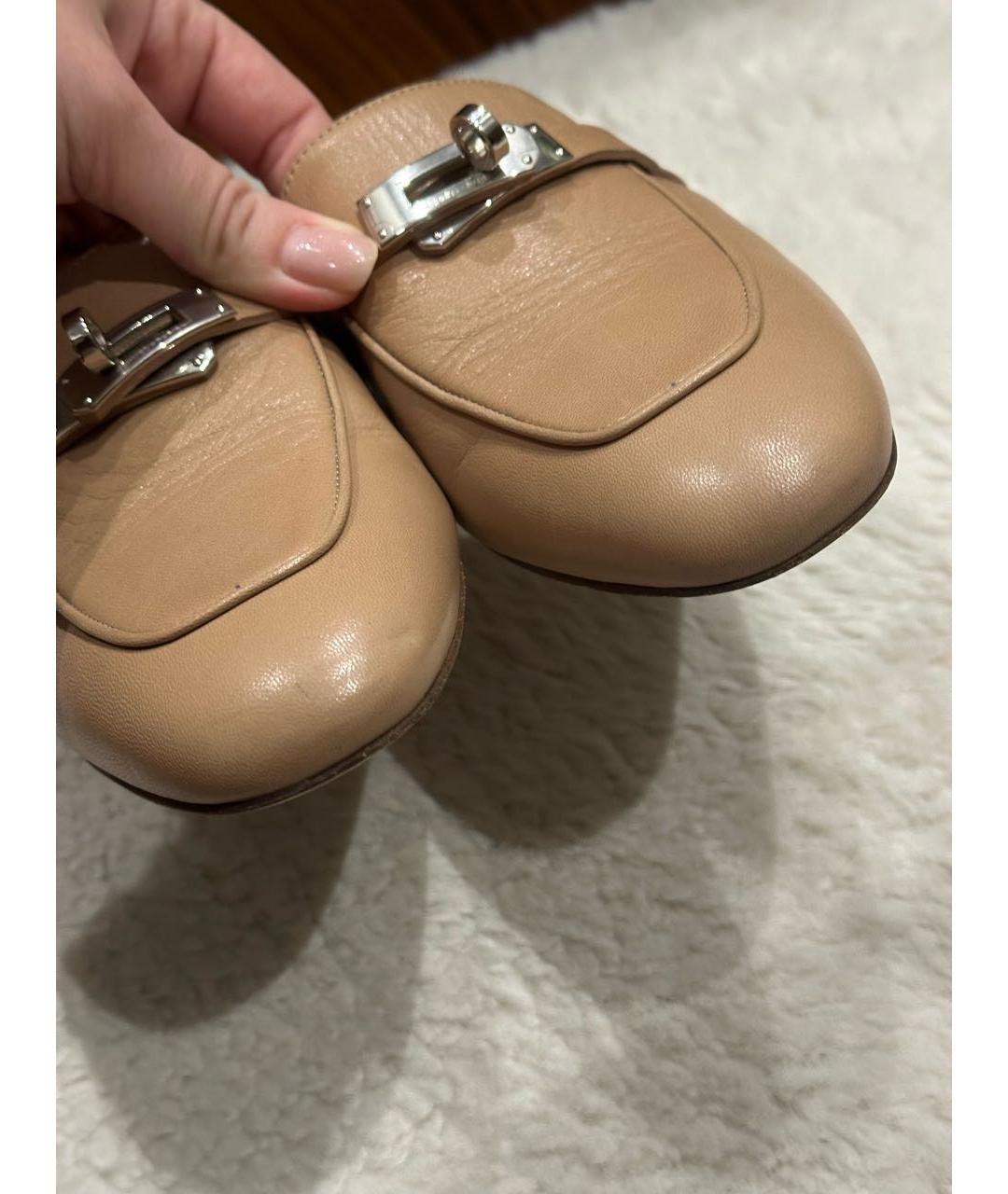 HERMES Бежевые кожаные мюли, фото 6