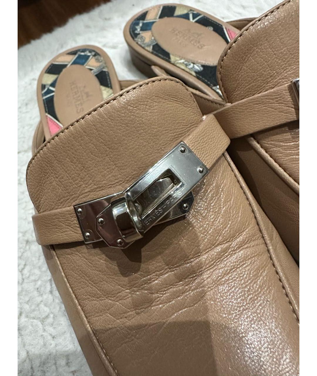 HERMES Бежевые кожаные мюли, фото 7