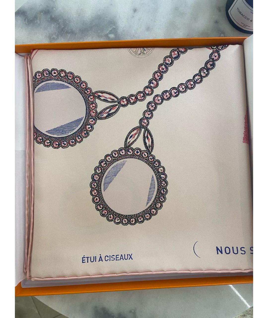 HERMES Бежевый шелковый платок, фото 2