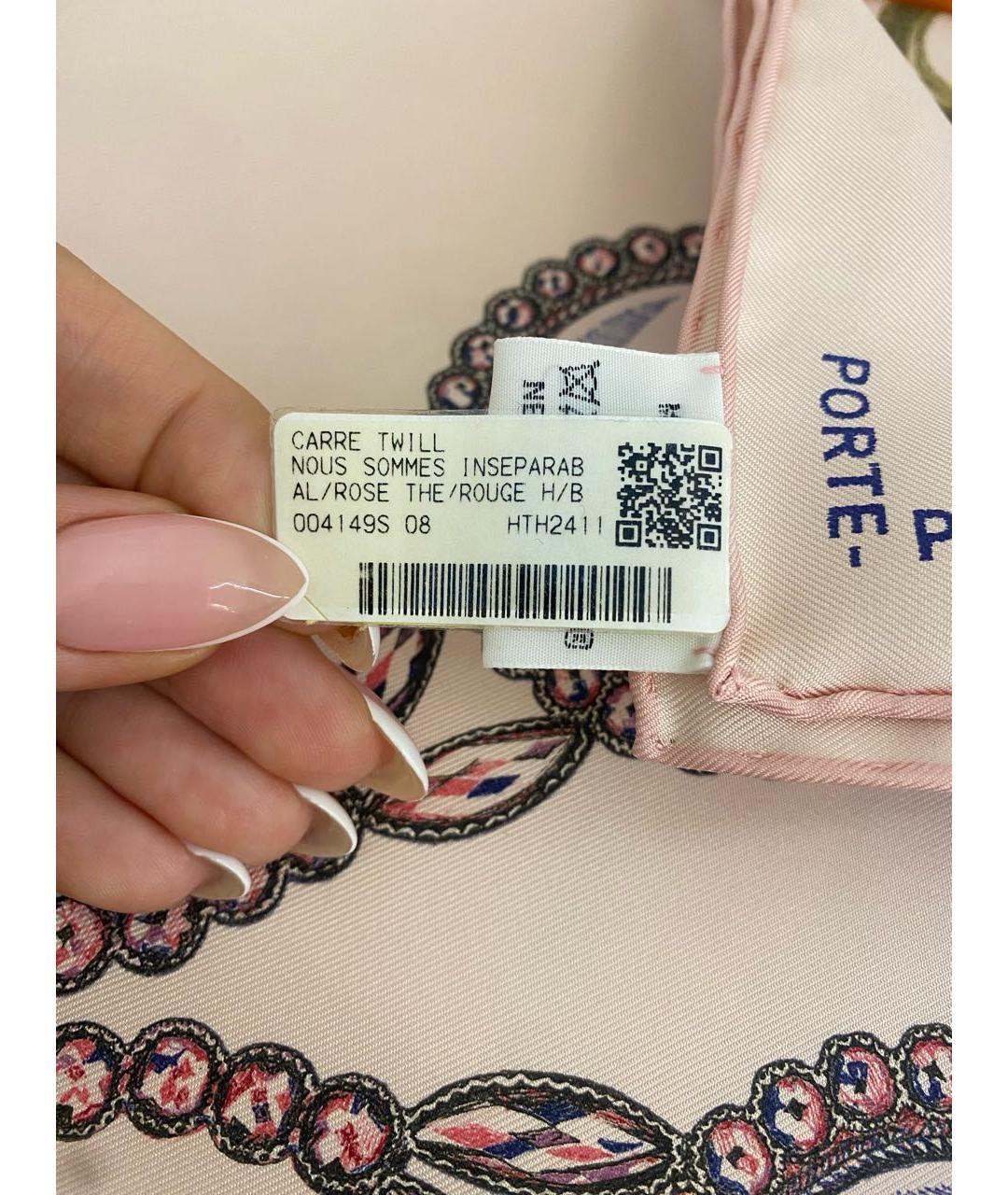 HERMES Бежевый шелковый платок, фото 4