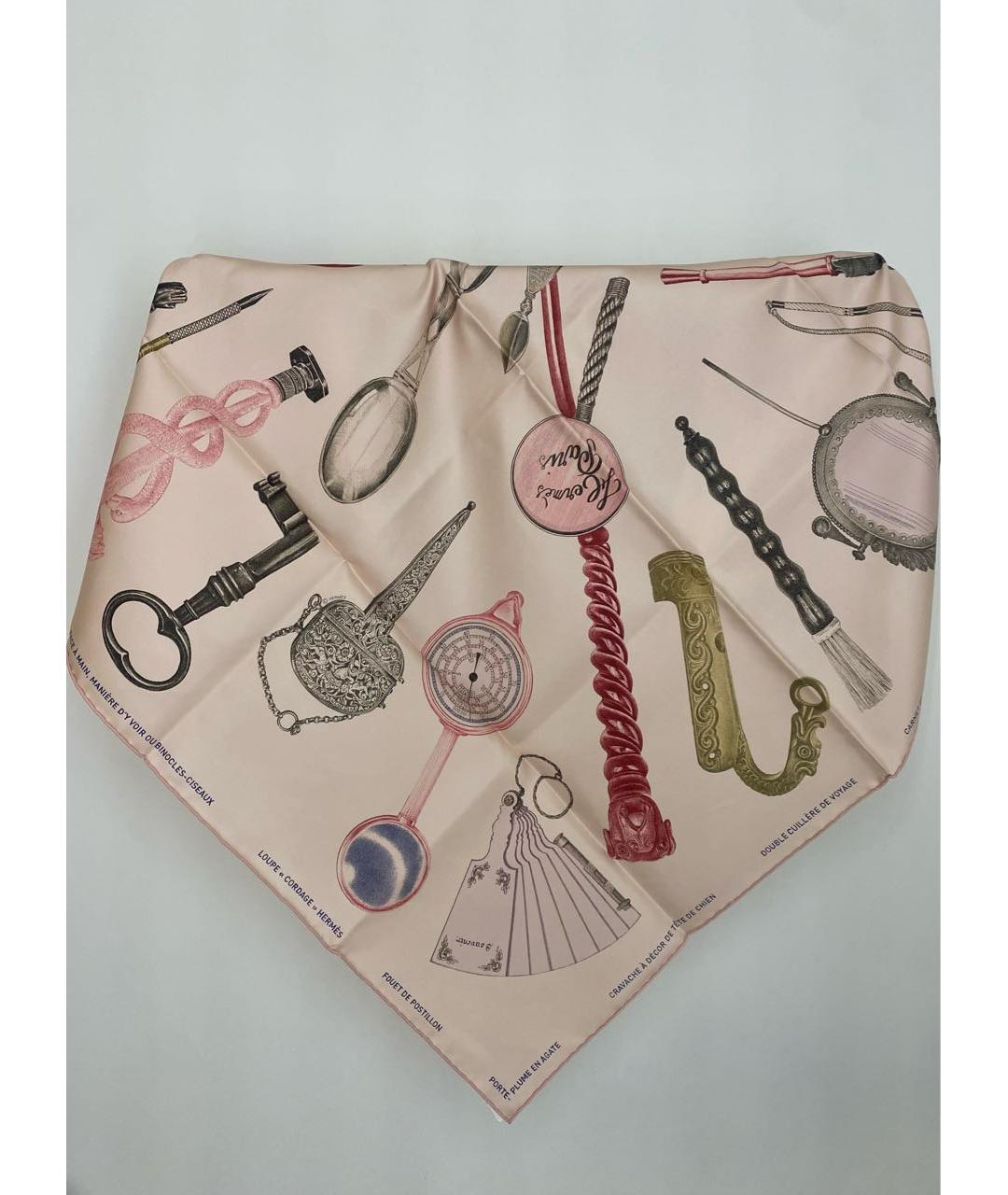 HERMES Бежевый шелковый платок, фото 7