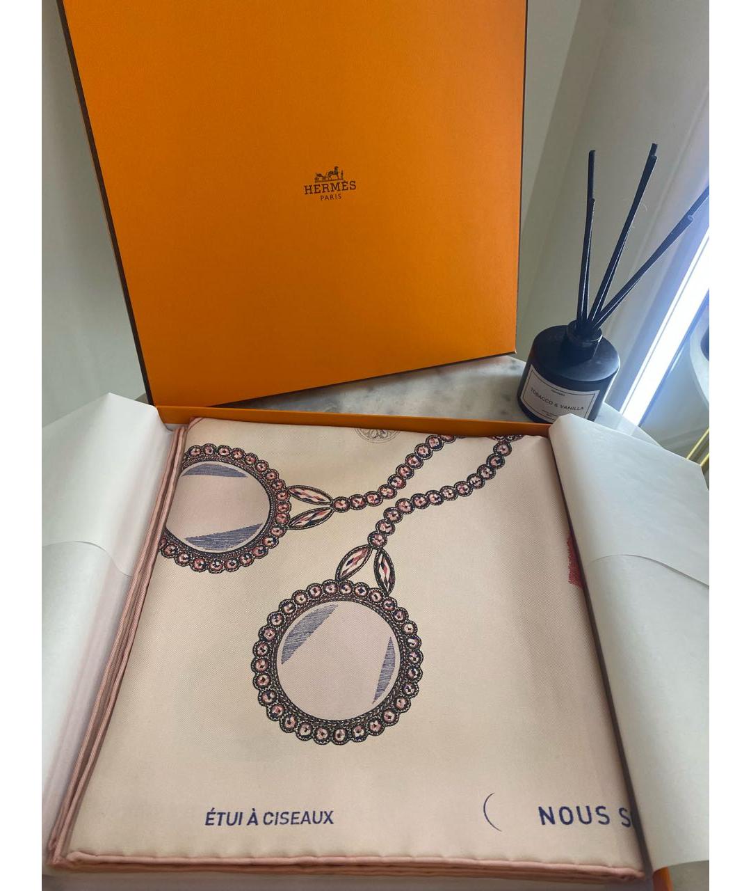 HERMES Бежевый шелковый платок, фото 5