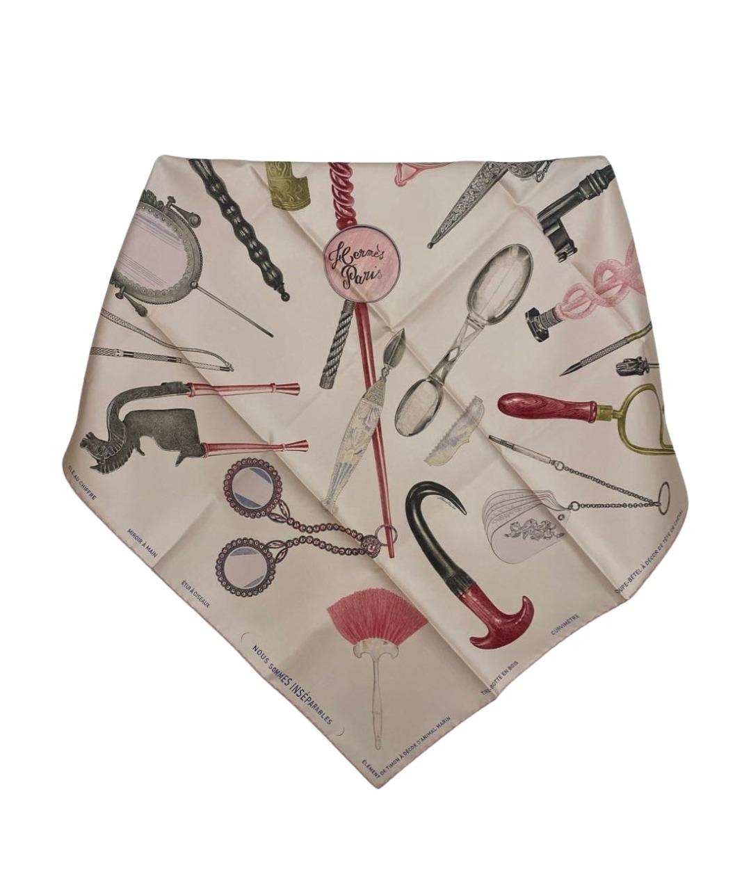HERMES Бежевый шелковый платок, фото 1