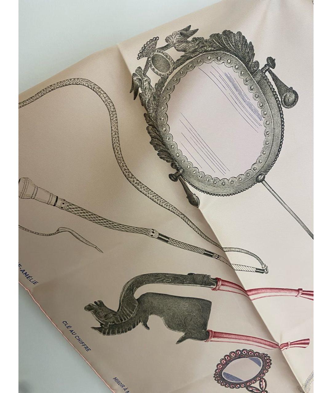 HERMES Бежевый шелковый платок, фото 8