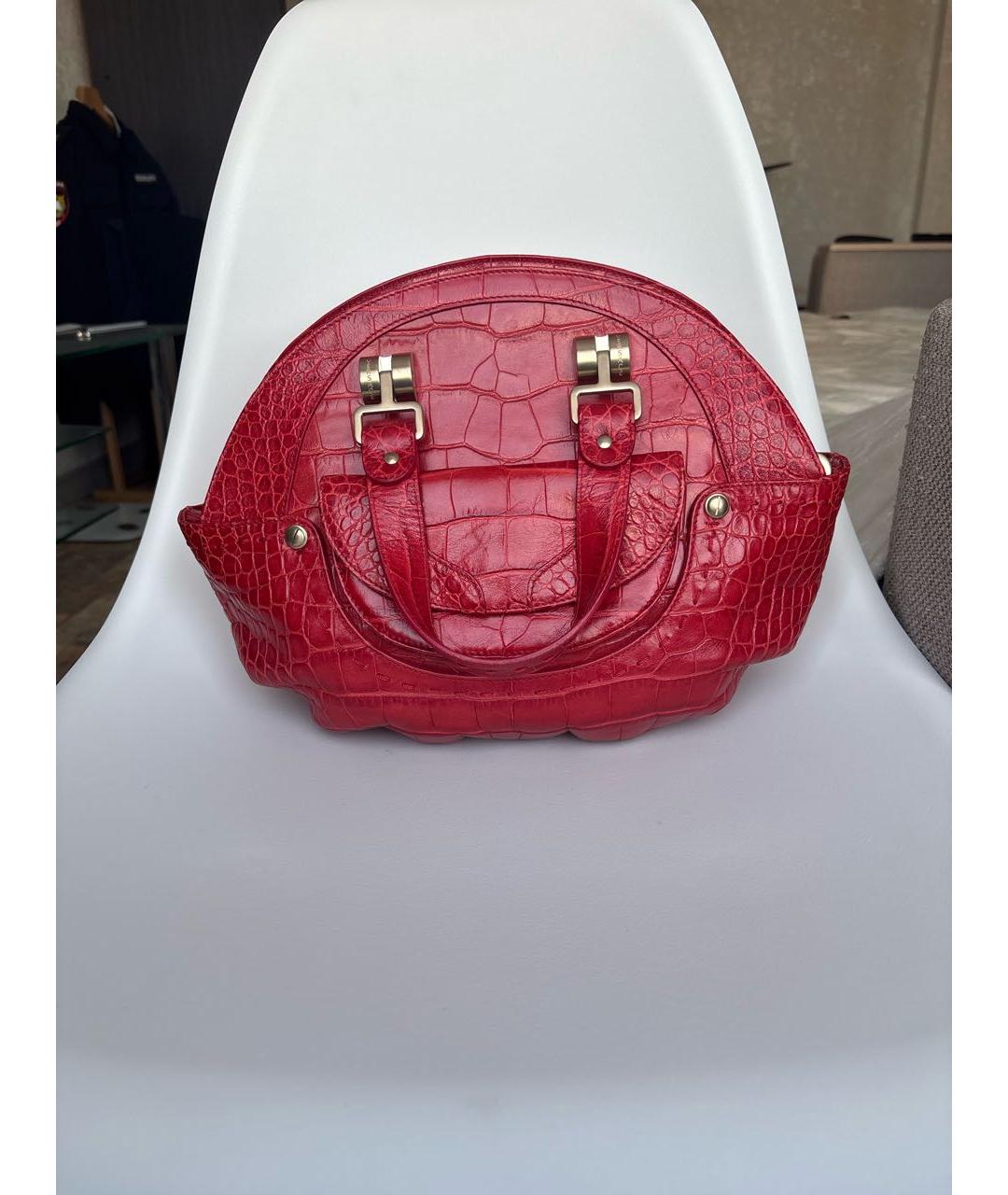 VERSACE Красная сумка с короткими ручками из экзотической кожи, фото 3