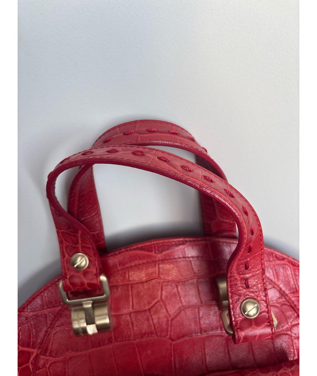 VERSACE Красная сумка с короткими ручками из экзотической кожи, фото 6