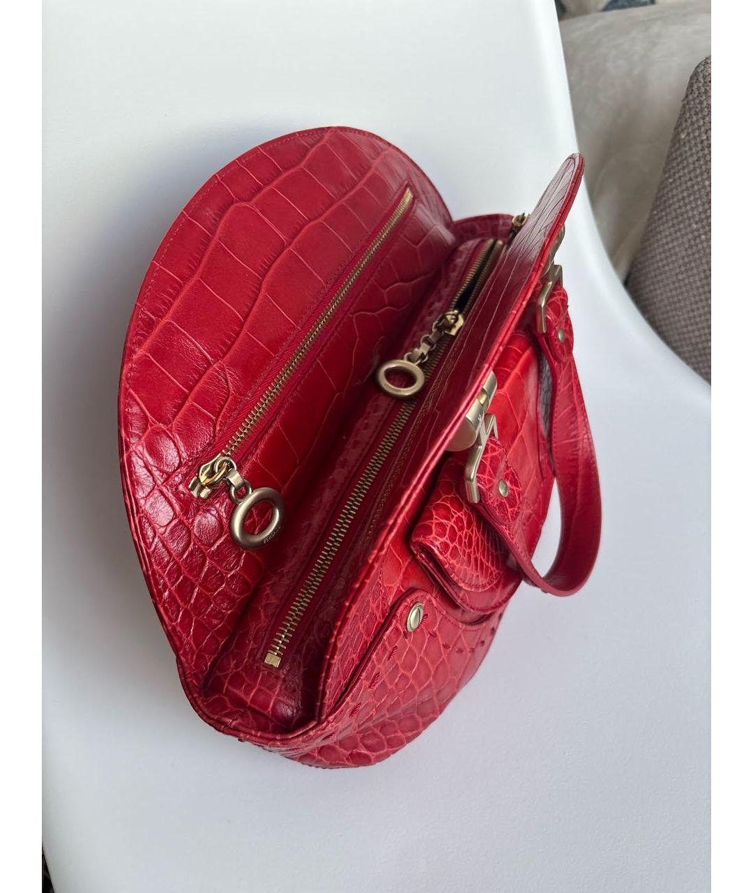 VERSACE Красная сумка с короткими ручками из экзотической кожи, фото 4