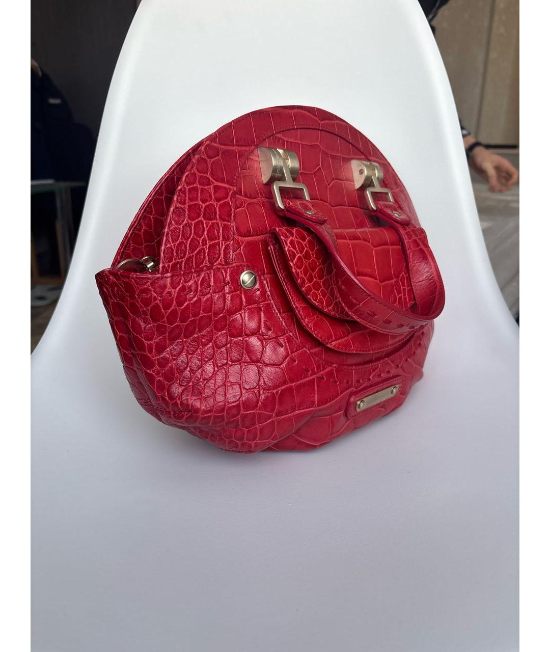 VERSACE Красная сумка с короткими ручками из экзотической кожи, фото 2