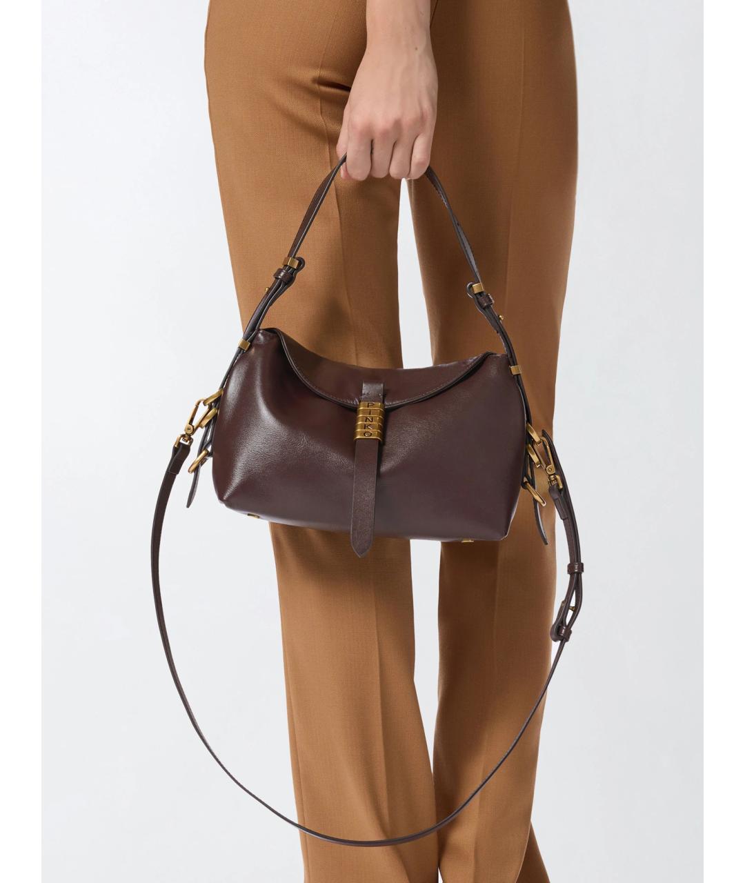 PINKO Коричневая кожаная сумка через плечо, фото 2