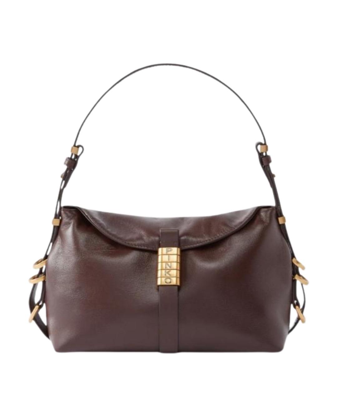 PINKO Коричневая кожаная сумка через плечо, фото 1
