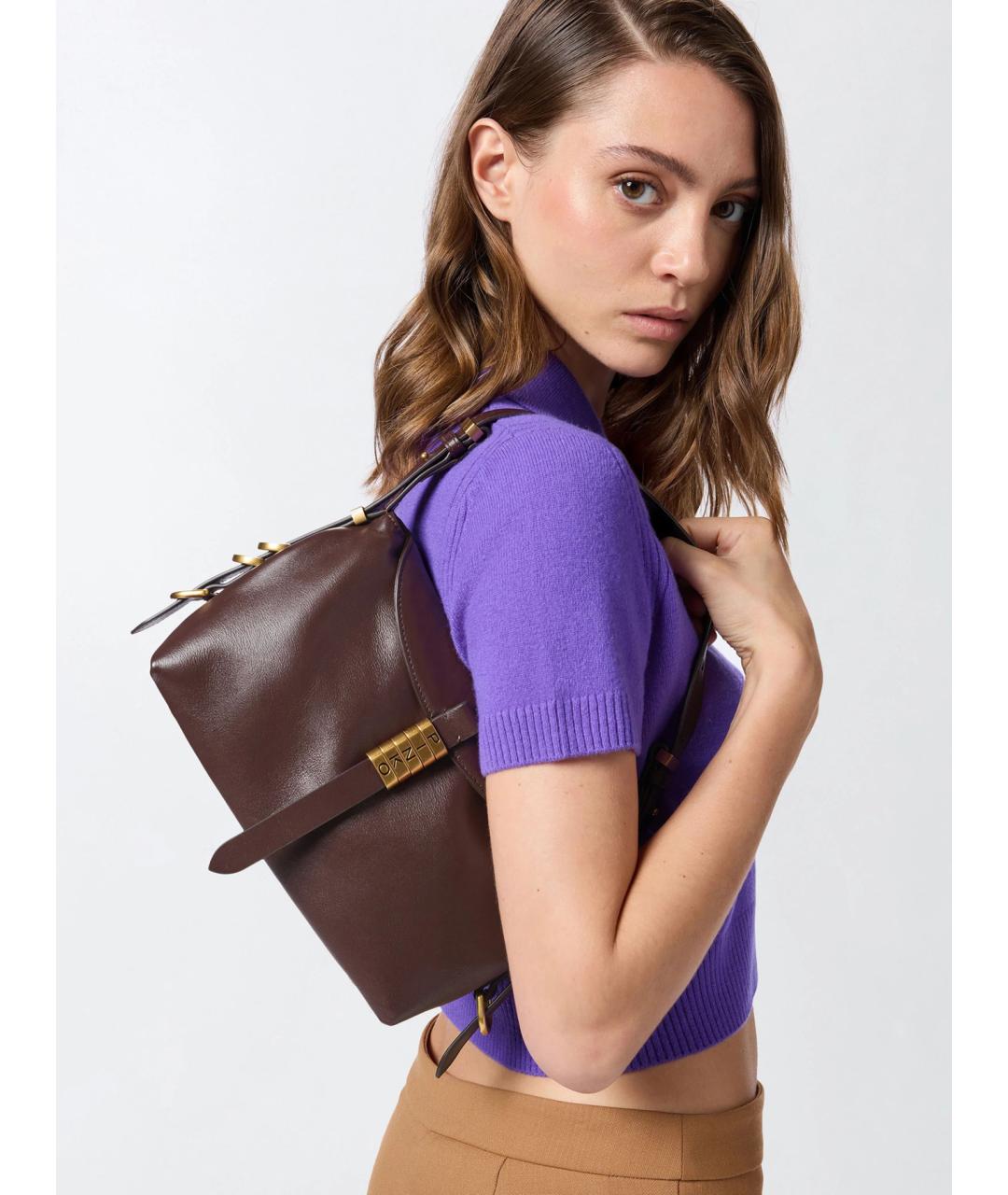 PINKO Коричневая кожаная сумка через плечо, фото 3