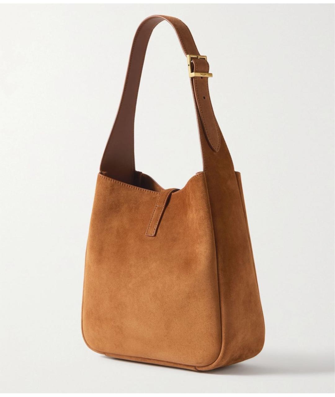 SAINT LAURENT Коричневая замшевая сумка тоут, фото 2