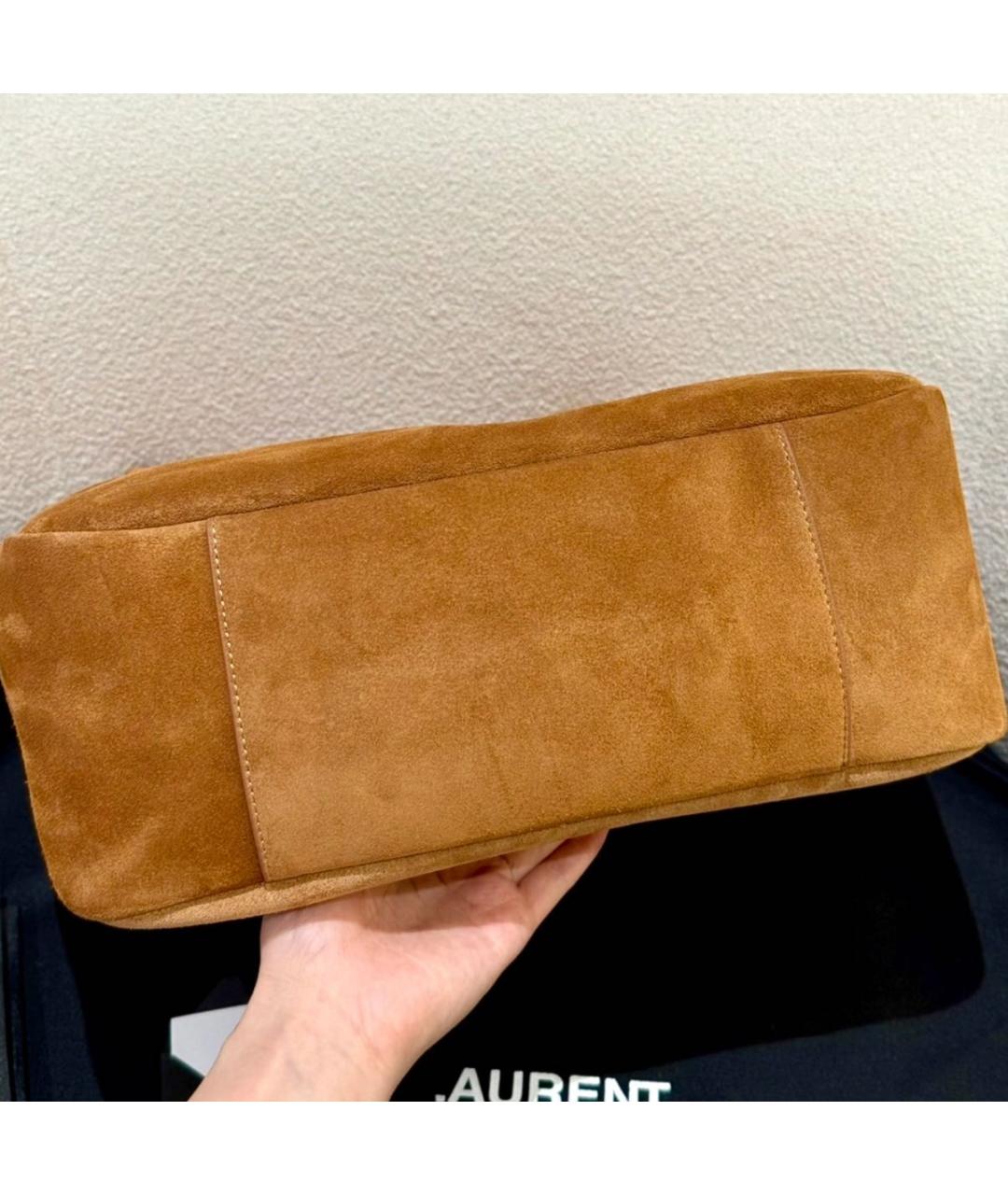 SAINT LAURENT Коричневая замшевая сумка тоут, фото 8