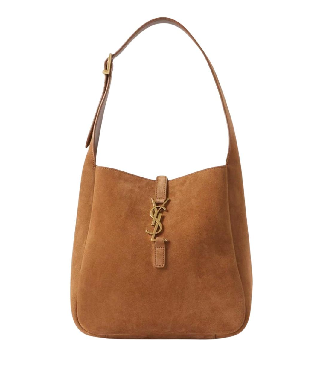 SAINT LAURENT Коричневая замшевая сумка тоут, фото 1