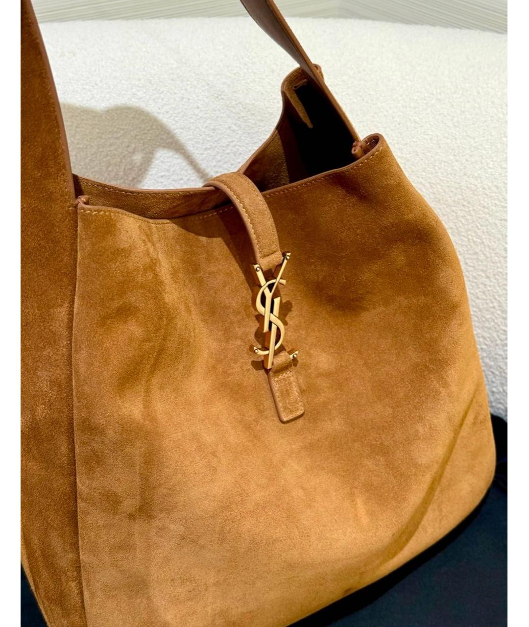 SAINT LAURENT Коричневая замшевая сумка тоут, фото 6