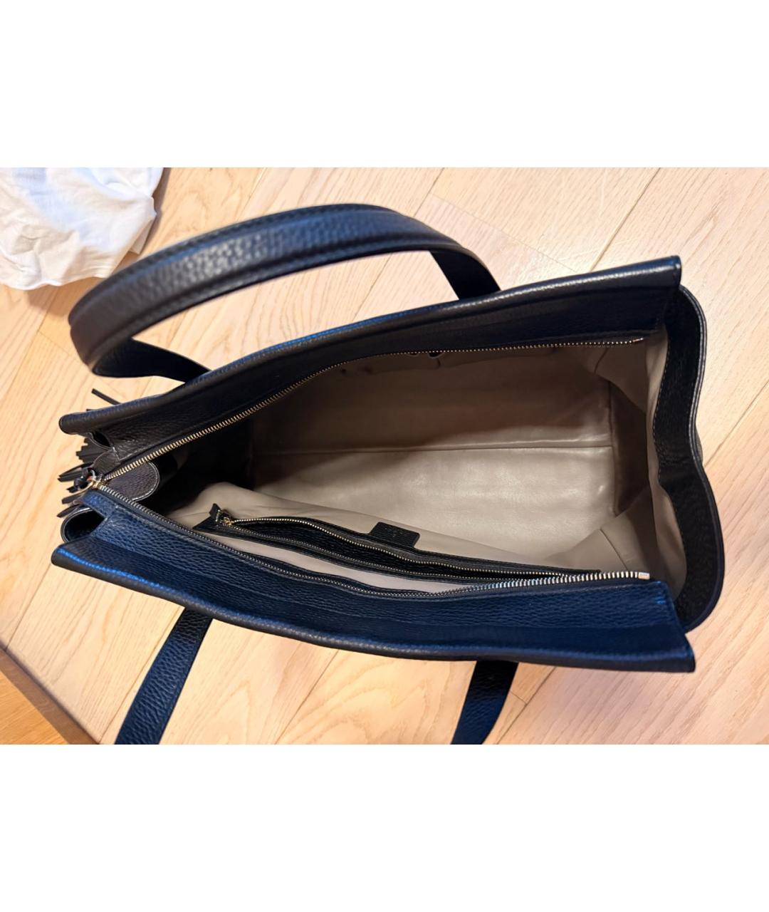 GUCCI Черная кожаная сумка тоут, фото 3