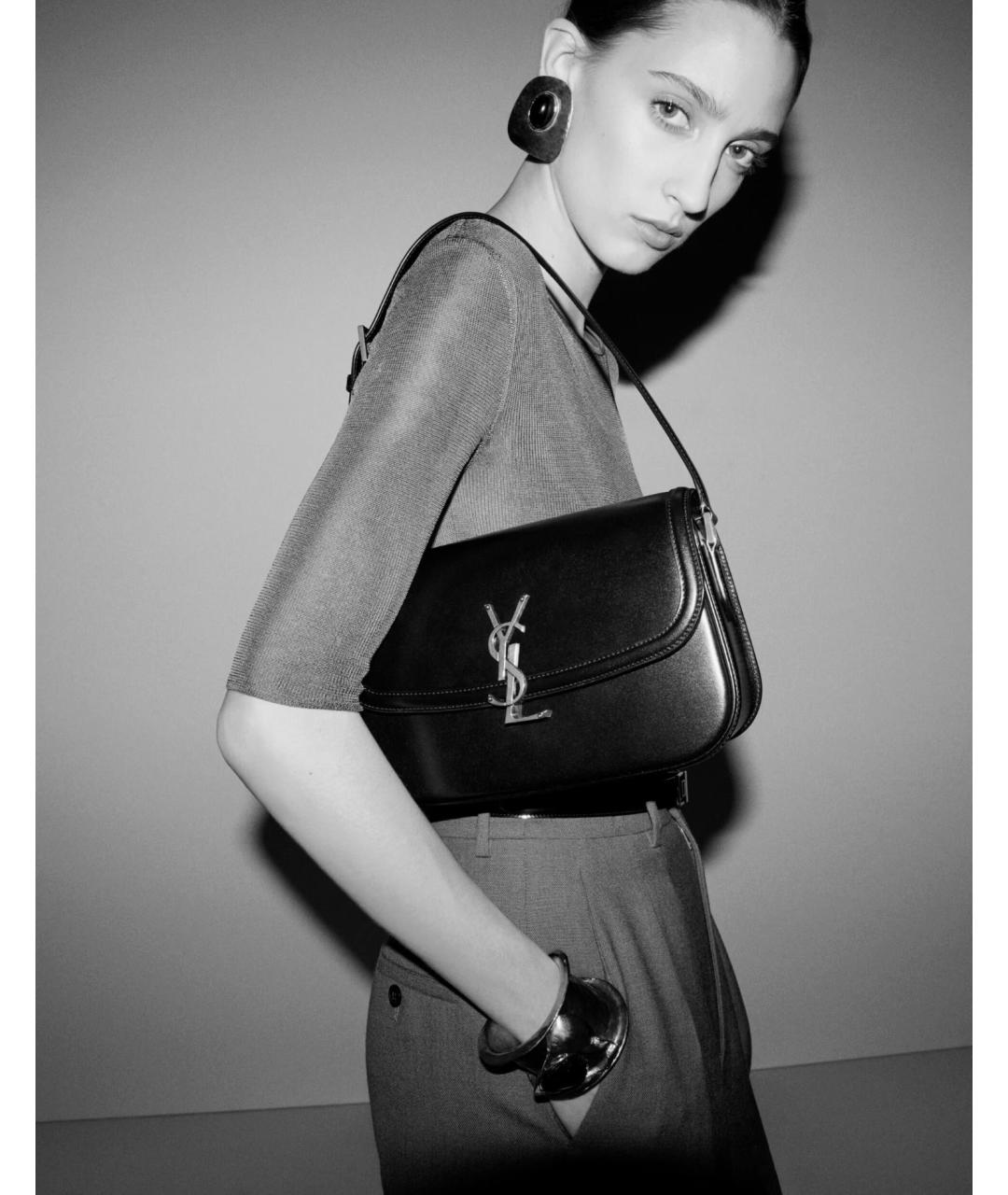 SAINT LAURENT Черная кожаная сумка через плечо, фото 2