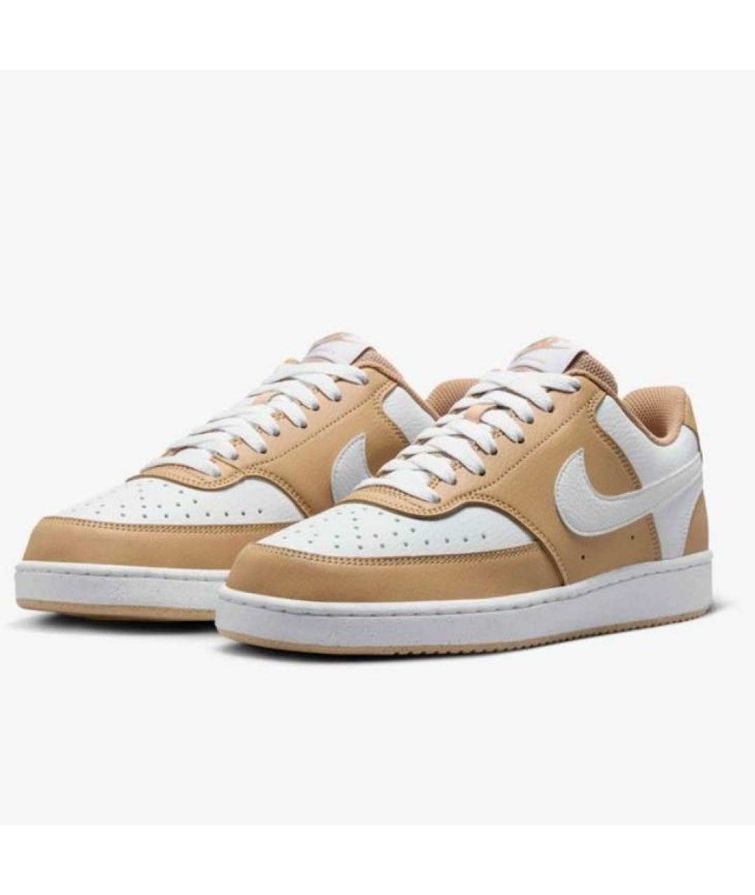 NIKE Бежевые кожаные низкие кроссовки / кеды, фото 2