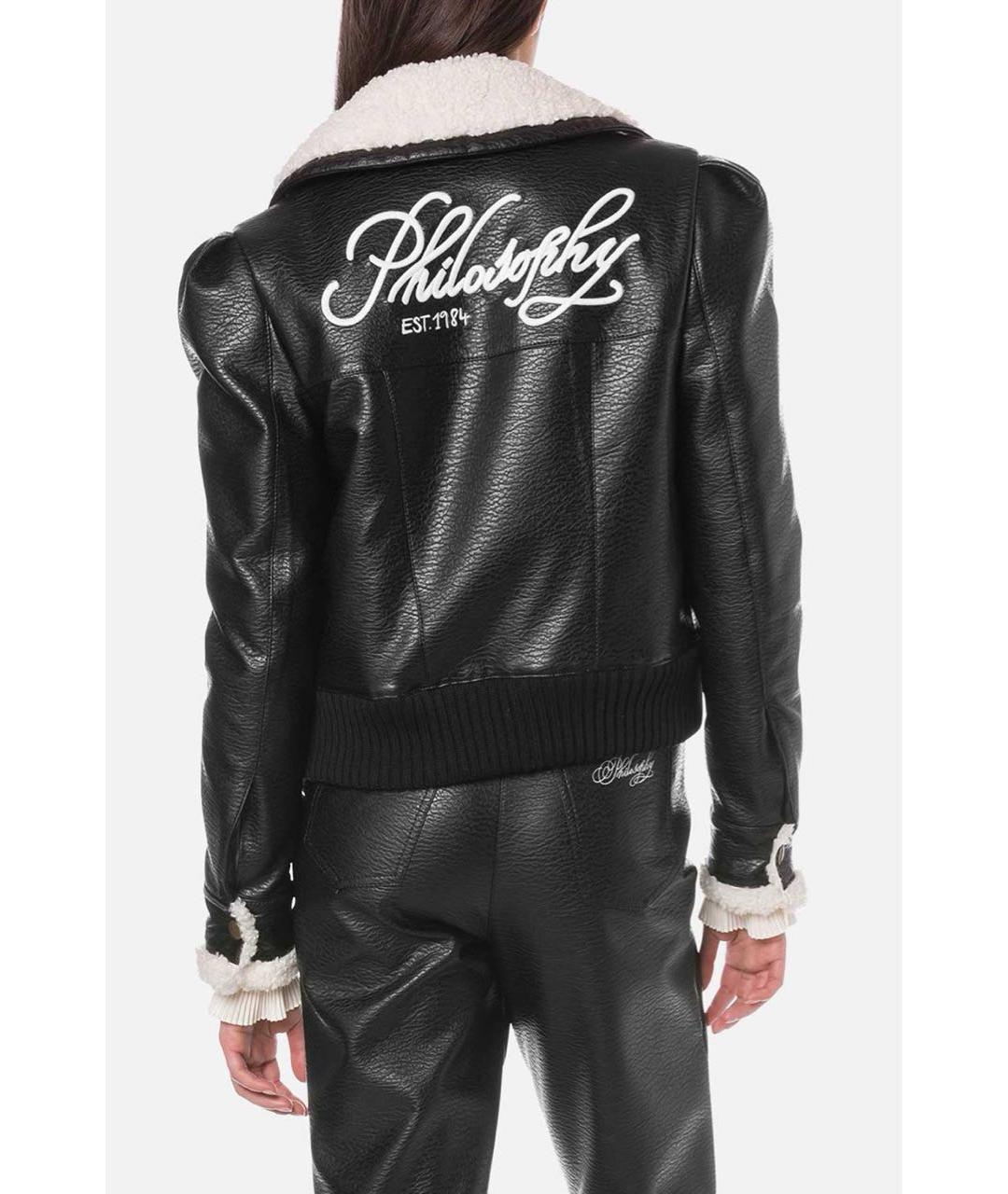 PHILOSOPHY DI LORENZO SERAFINI Черная полиуретановая дубленка, фото 3