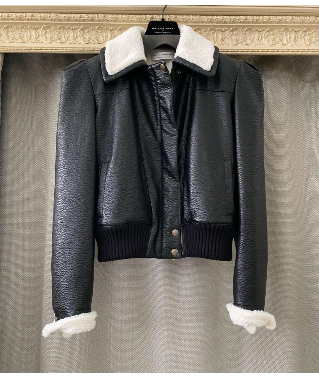 PHILOSOPHY DI LORENZO SERAFINI Черная полиуретановая дубленка, фото 6