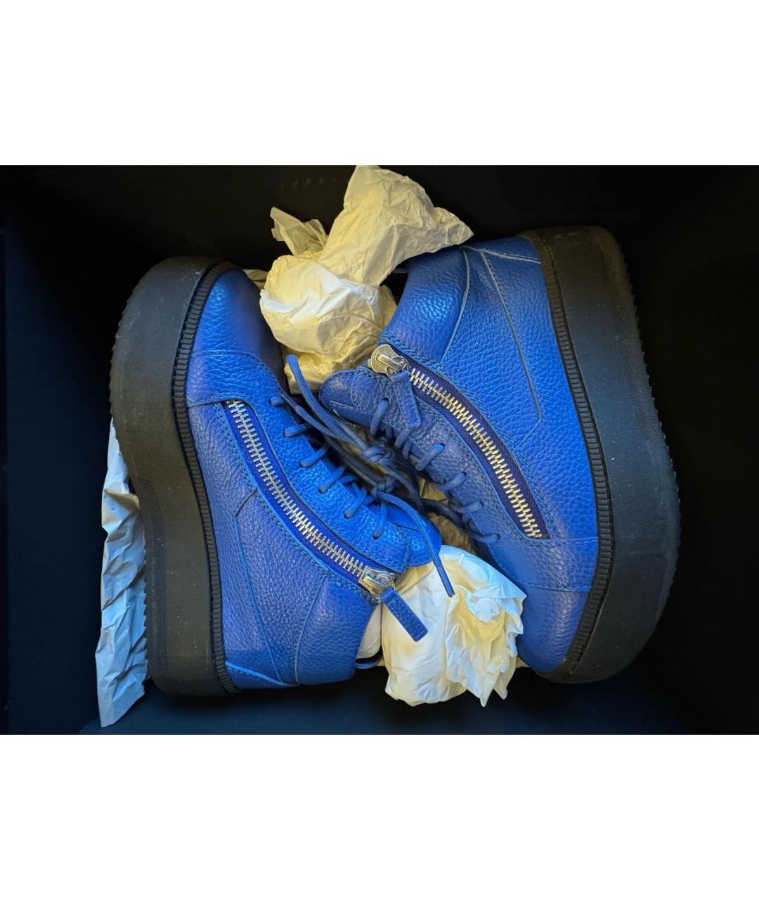 GIUSEPPE ZANOTTI DESIGN Синие кожаные высокие кроссовки / кеды, фото 4