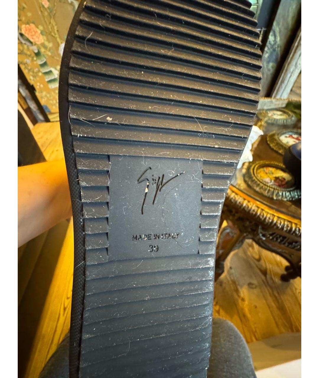 GIUSEPPE ZANOTTI DESIGN Синие кожаные высокие кроссовки / кеды, фото 6