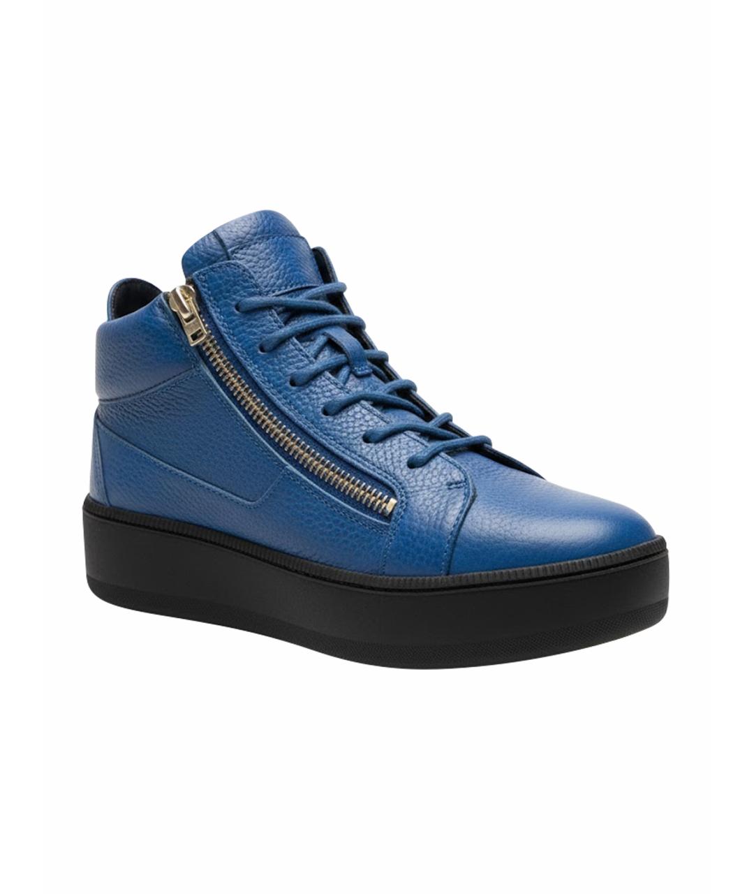 GIUSEPPE ZANOTTI DESIGN Синие кожаные высокие кроссовки / кеды, фото 1
