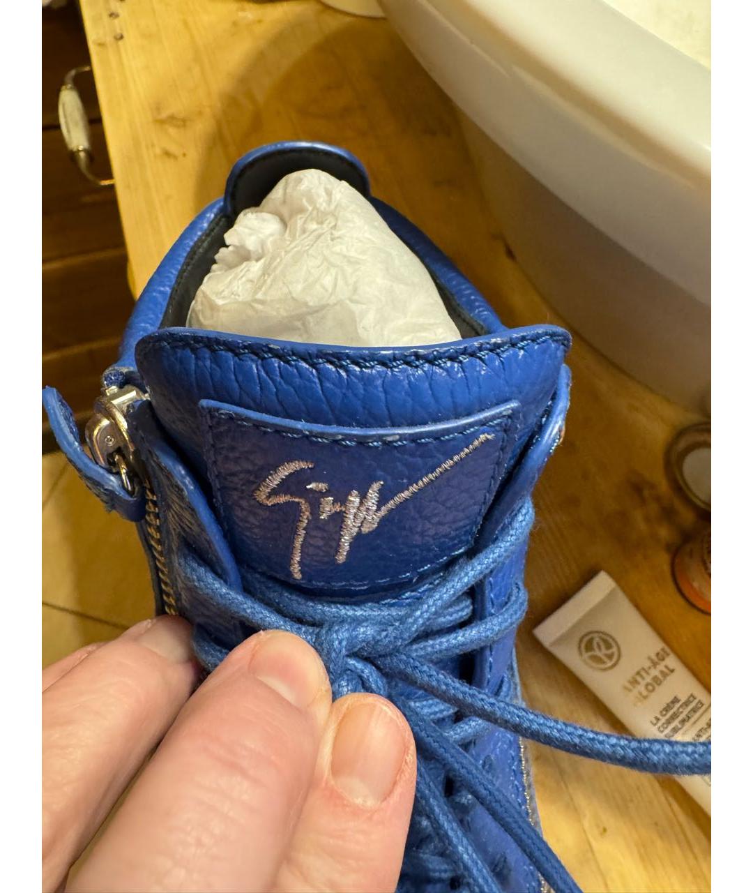 GIUSEPPE ZANOTTI DESIGN Синие кожаные высокие кроссовки / кеды, фото 5