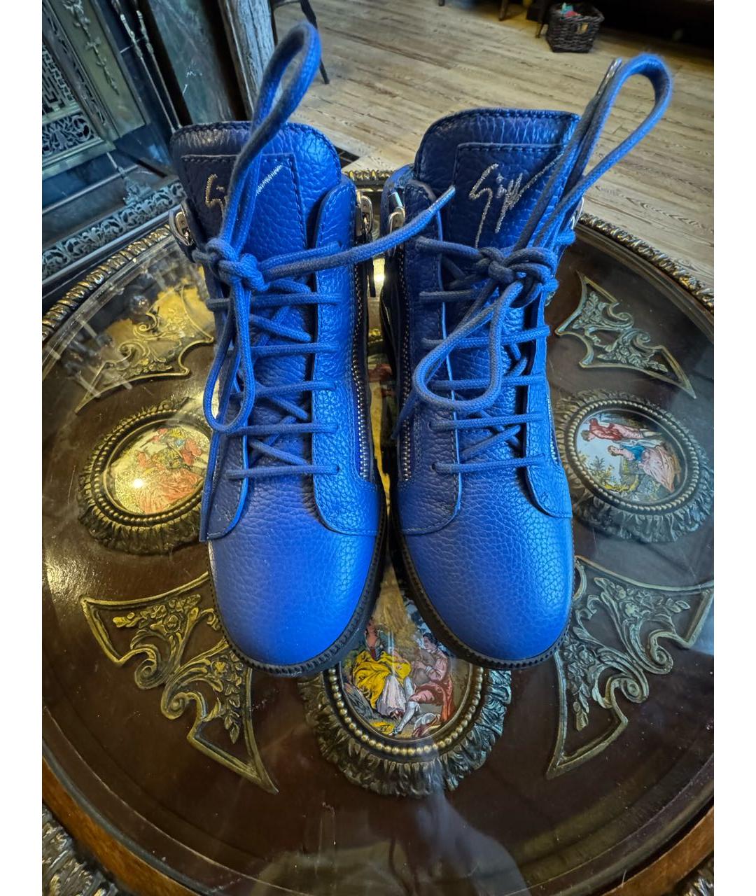 GIUSEPPE ZANOTTI DESIGN Синие кожаные высокие кроссовки / кеды, фото 2