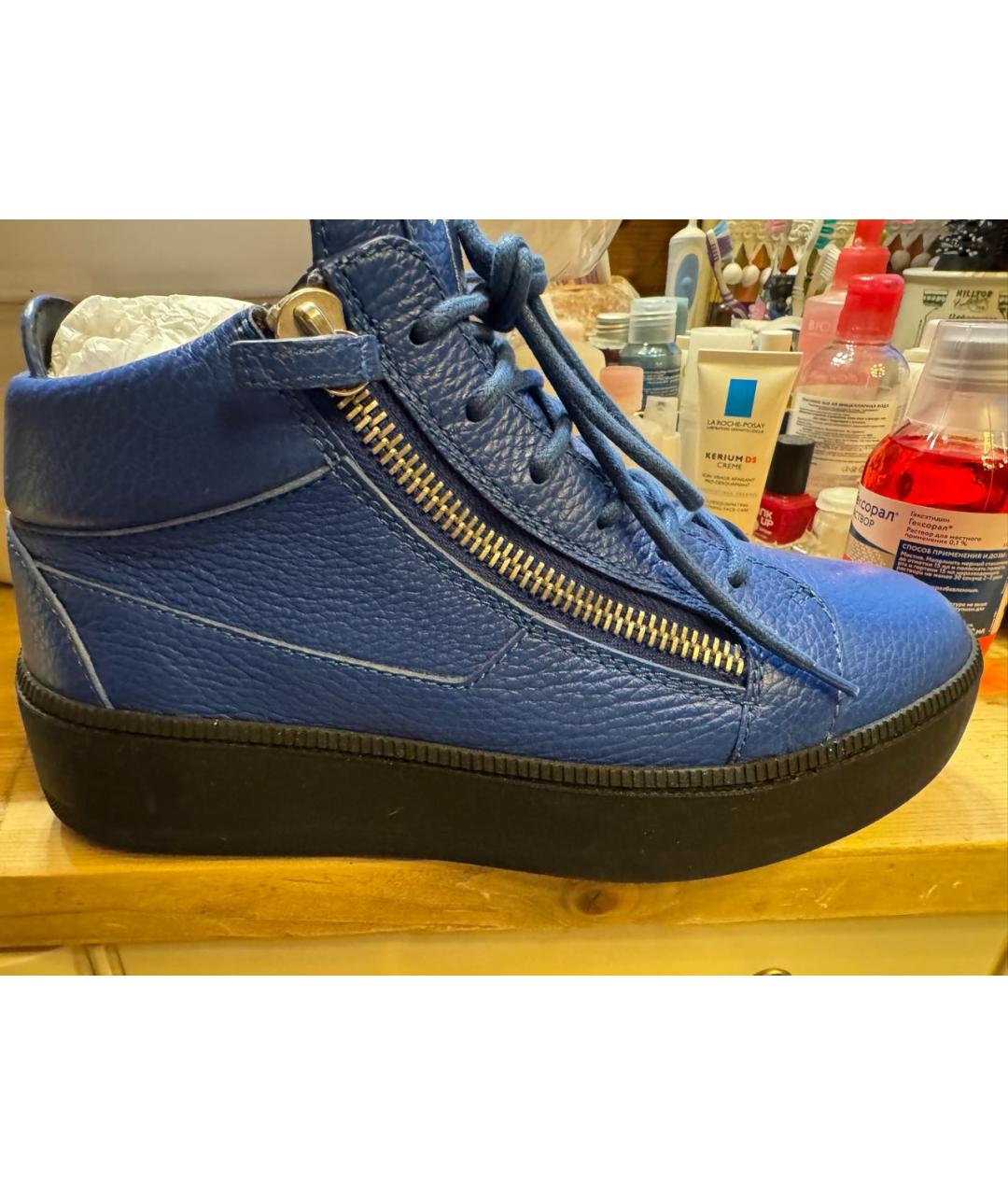 GIUSEPPE ZANOTTI DESIGN Синие кожаные высокие кроссовки / кеды, фото 9