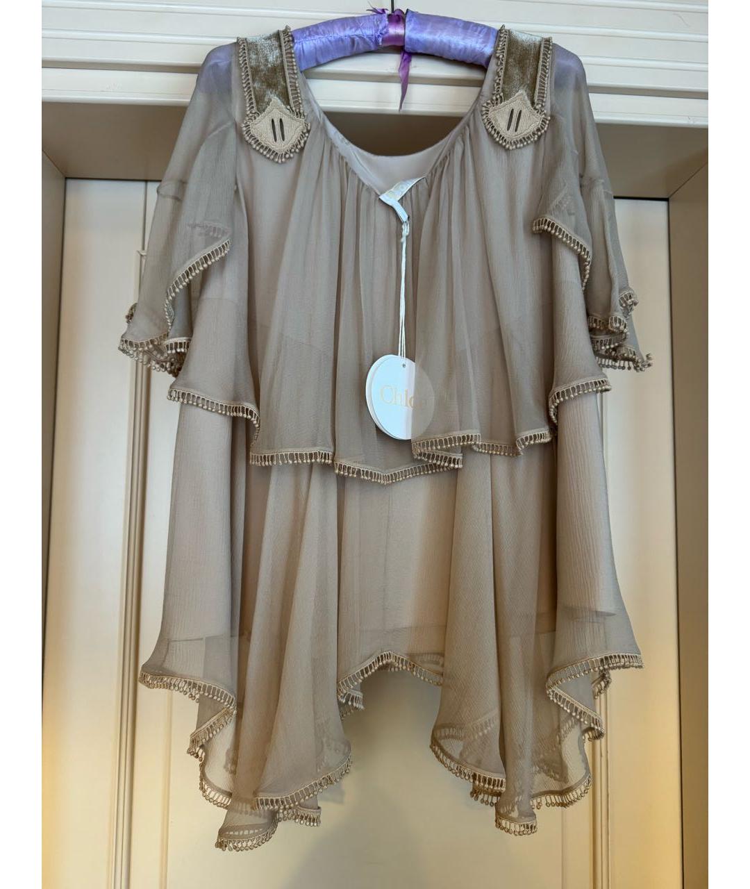 CHLOE Бежевая шелковая блузы, фото 2