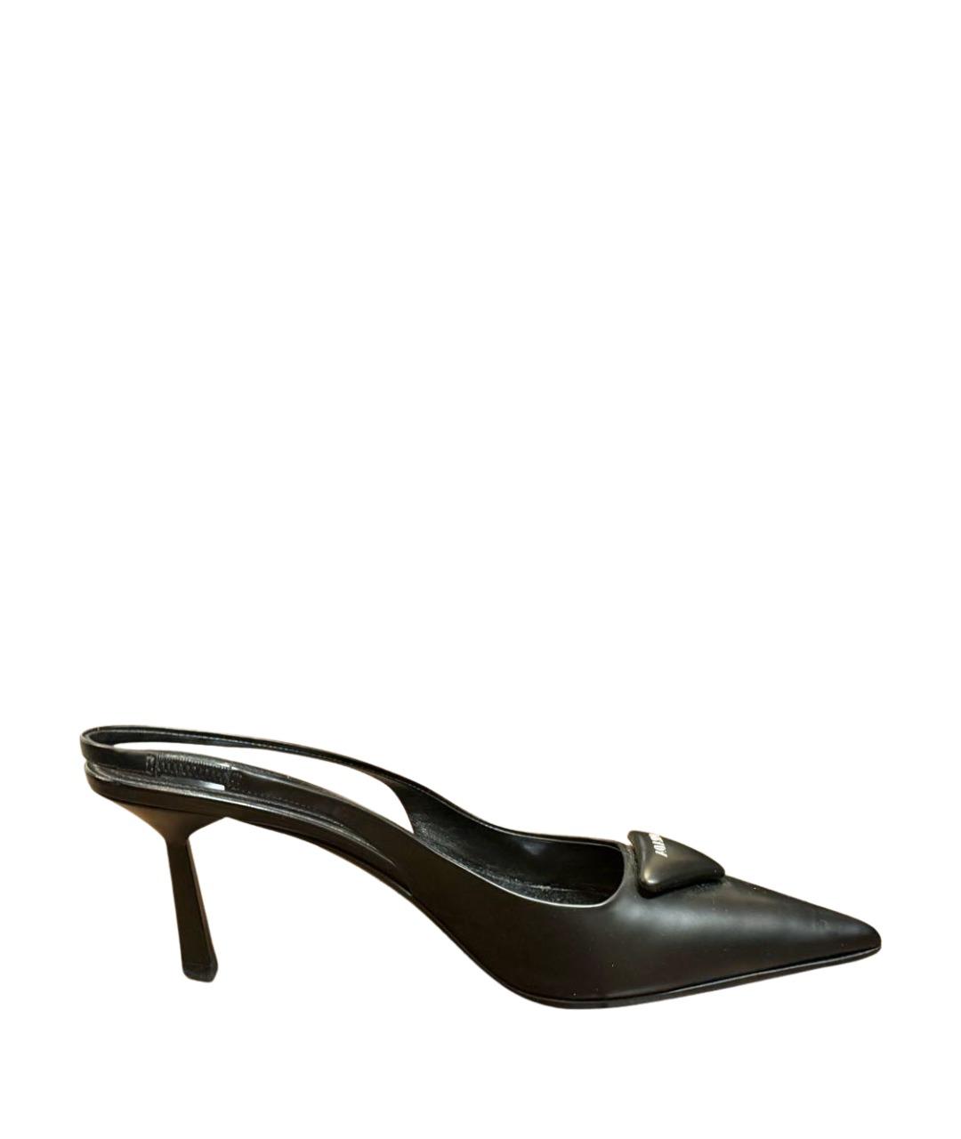 PRADA Черные кожаные лодочки на низком каблуке, фото 1