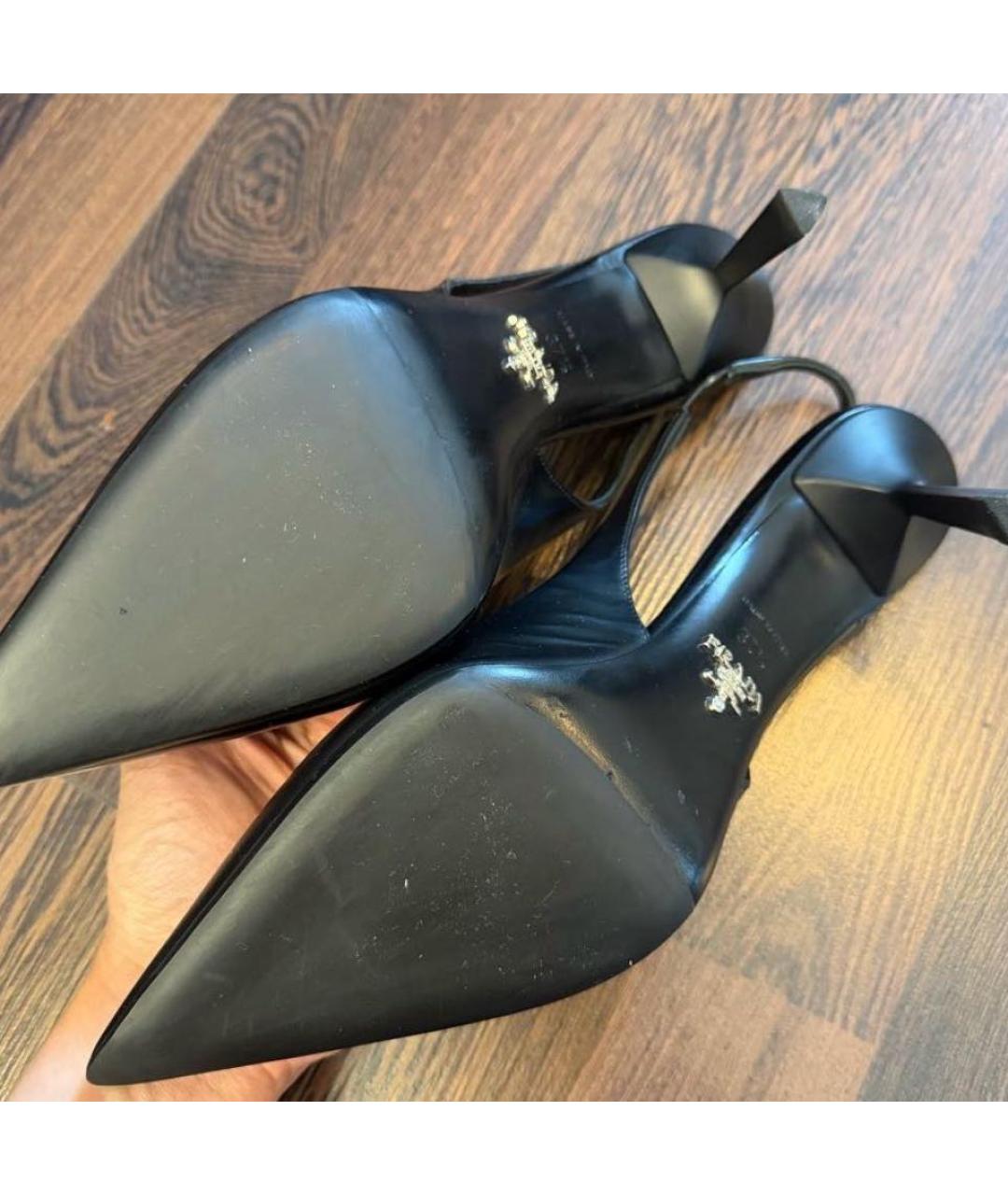 PRADA Черные кожаные лодочки на низком каблуке, фото 6