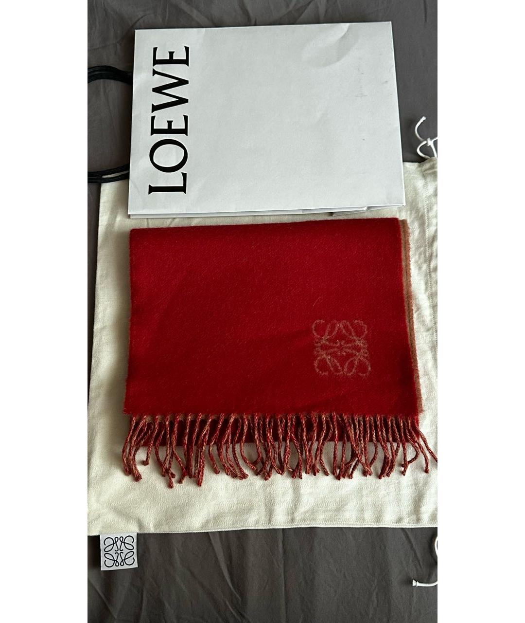 LOEWE Бордовый шерстяной шарф, фото 4