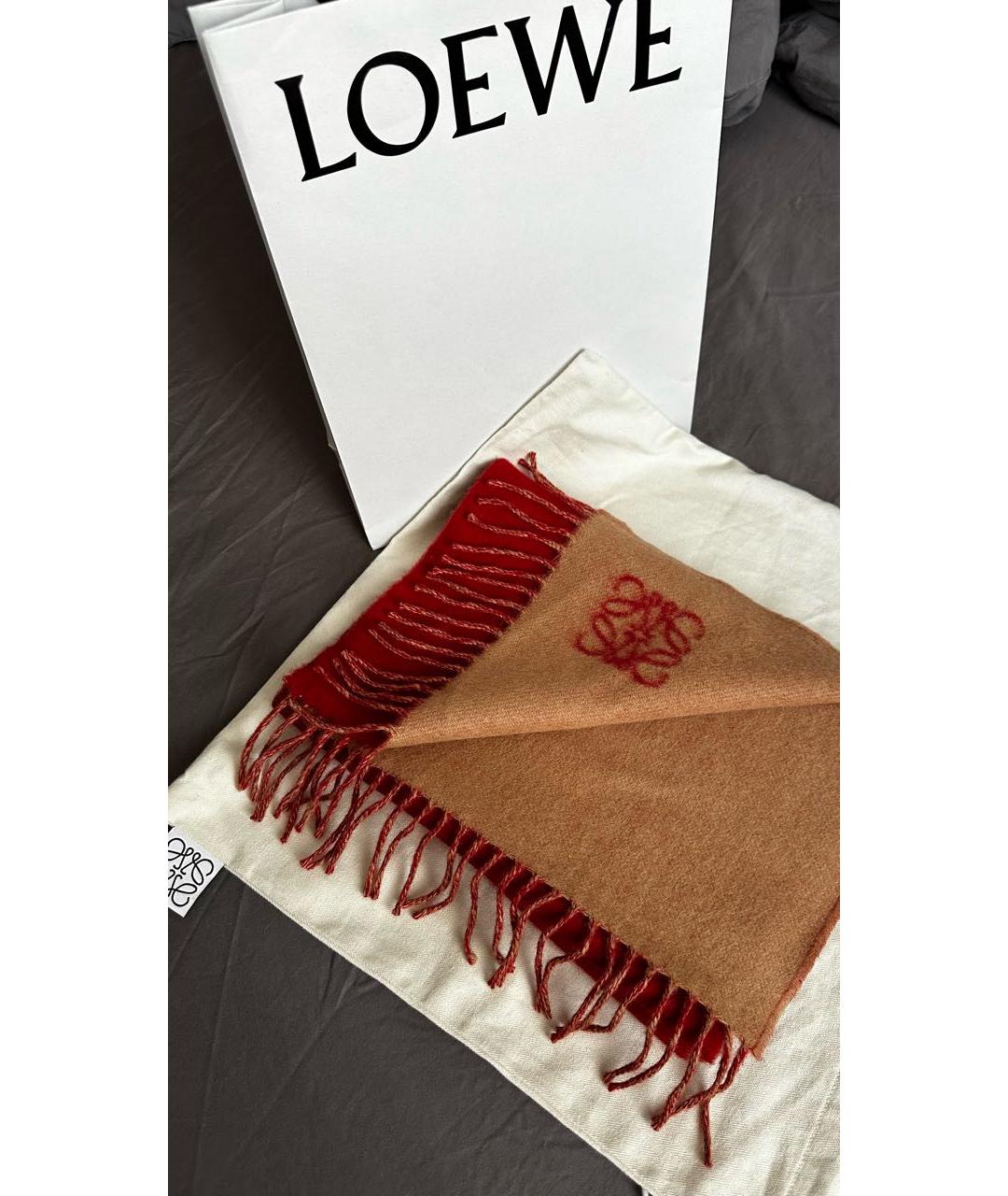 LOEWE Бордовый шерстяной шарф, фото 3