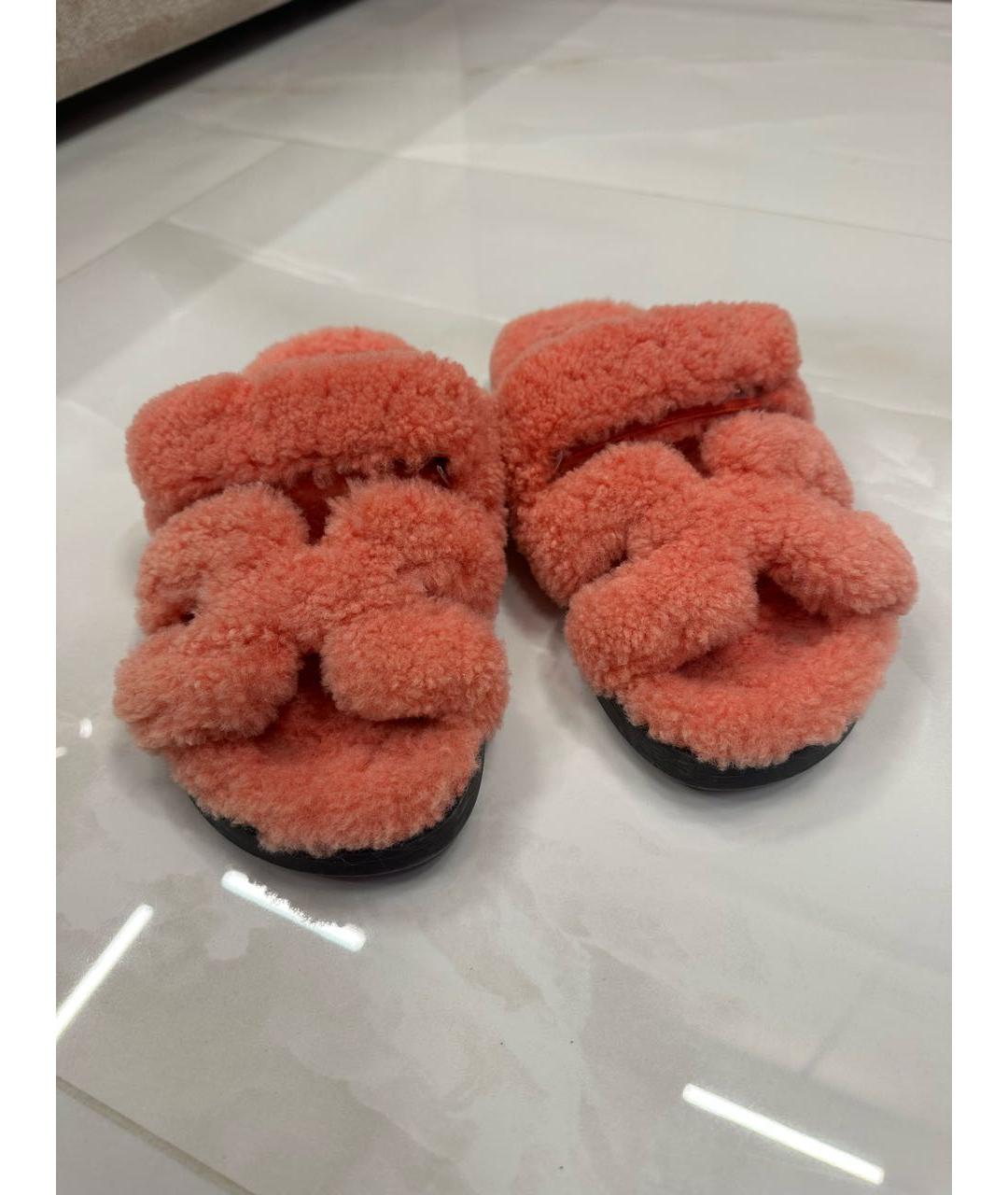 HERMES Коралловые шлепанцы, фото 5