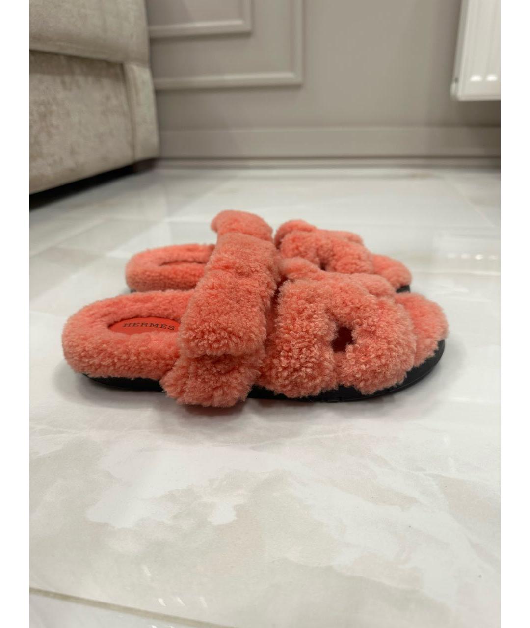 HERMES Коралловые шлепанцы, фото 9
