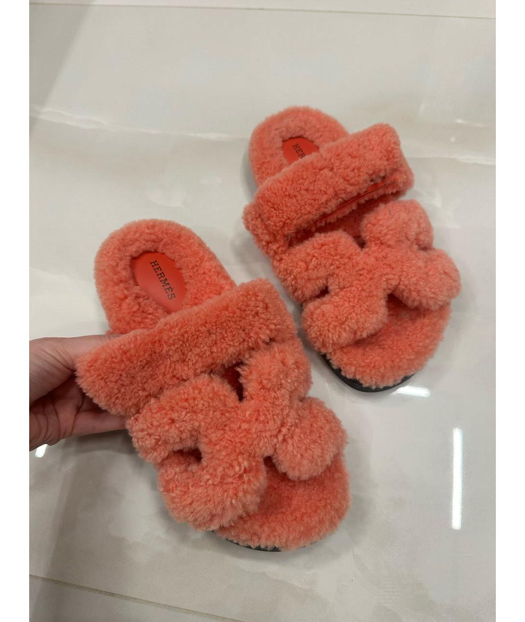 HERMES Коралловые шлепанцы, фото 8