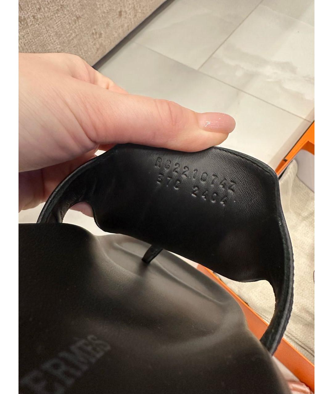 HERMES Черные кожаные шлепанцы, фото 5