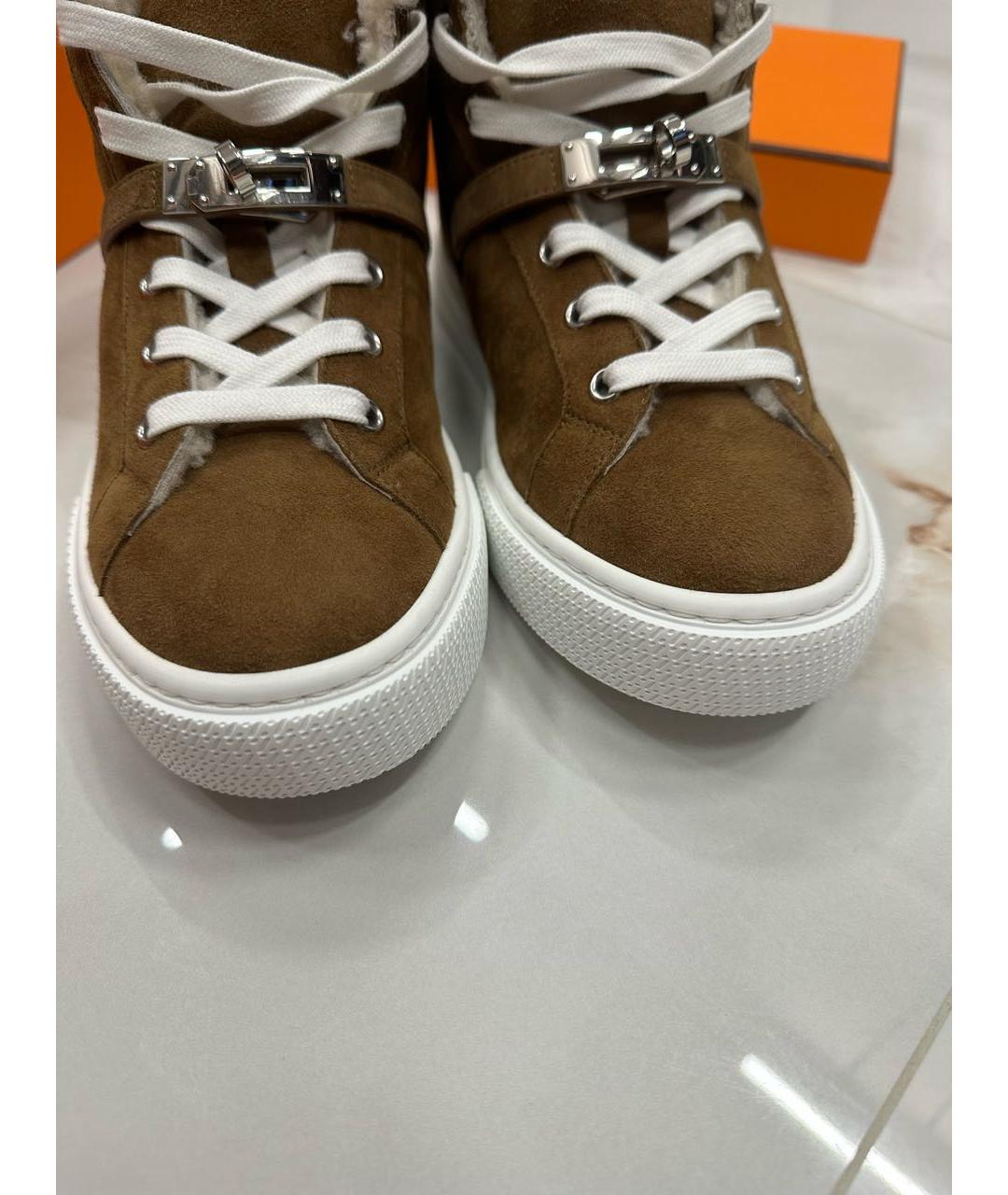 HERMES Коричневые замшевые кроссовки, фото 6