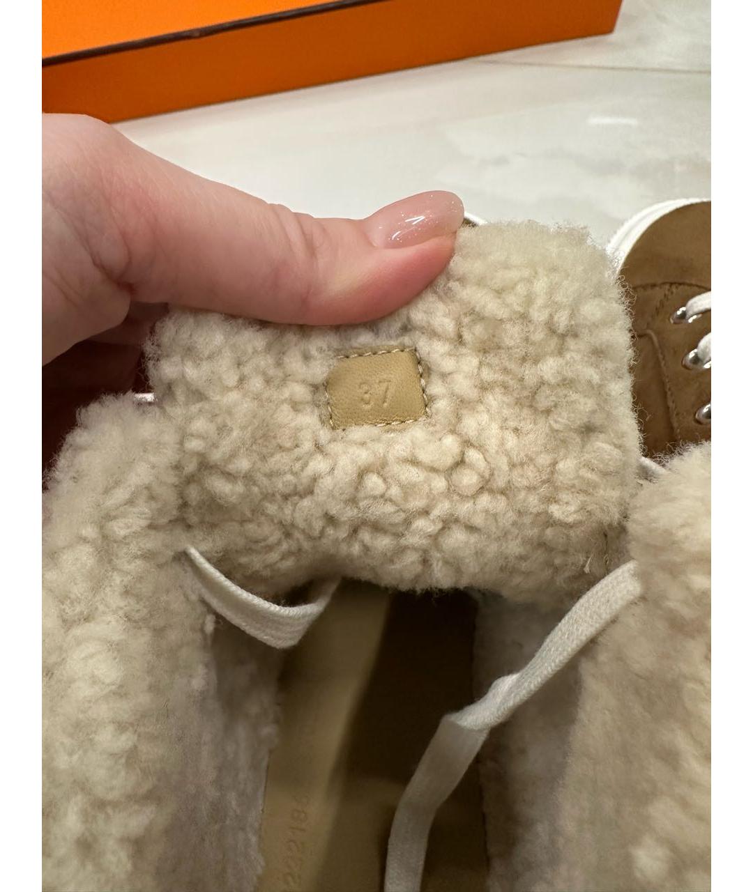 HERMES Коричневые замшевые кроссовки, фото 8