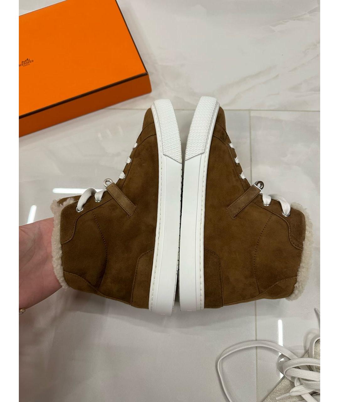 HERMES Коричневые замшевые кроссовки, фото 5