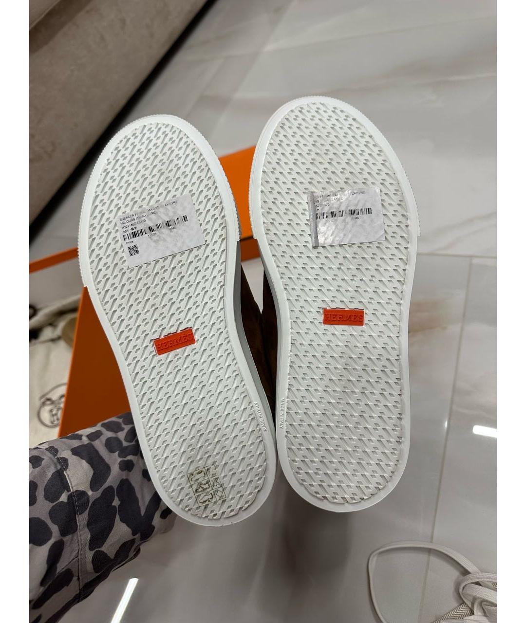 HERMES Коричневые замшевые кроссовки, фото 7