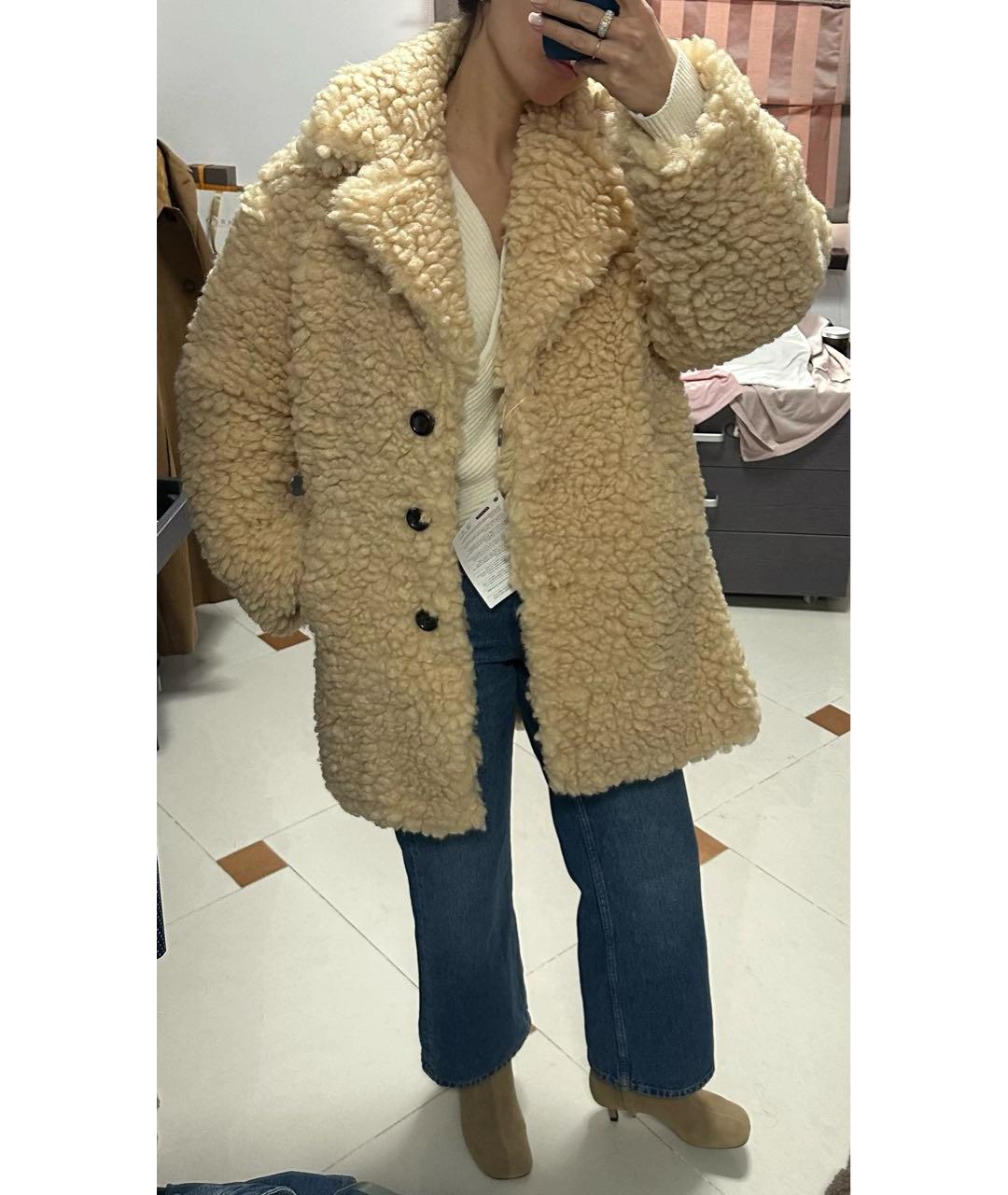 ISABEL MARANT Бежевая полиэстеровая шуба, фото 5