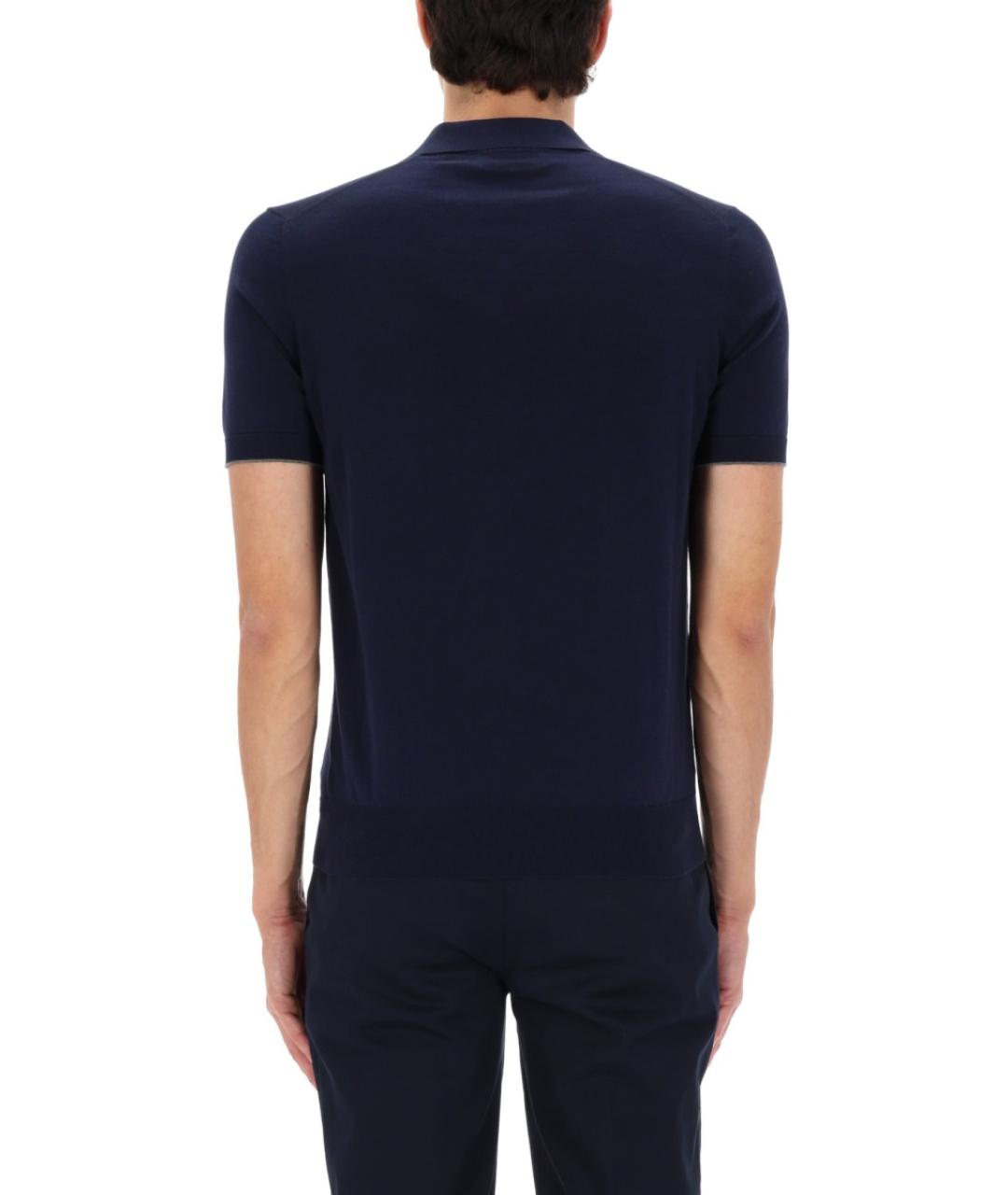 BRUNELLO CUCINELLI Синее хлопковое поло с коротким рукавом, фото 4