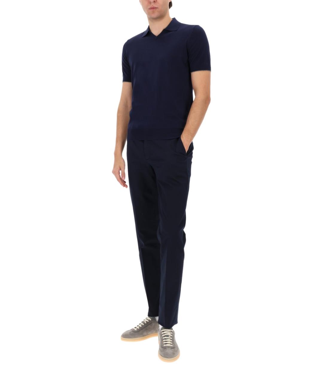 BRUNELLO CUCINELLI Синее хлопковое поло с коротким рукавом, фото 2