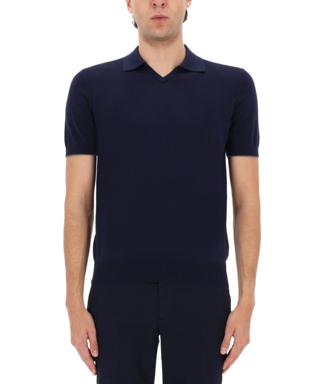 BRUNELLO CUCINELLI Синее хлопковое поло с коротким рукавом, фото 5