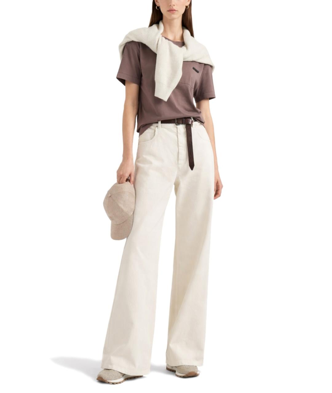 BRUNELLO CUCINELLI Коричневая хлопковая футболка, фото 2