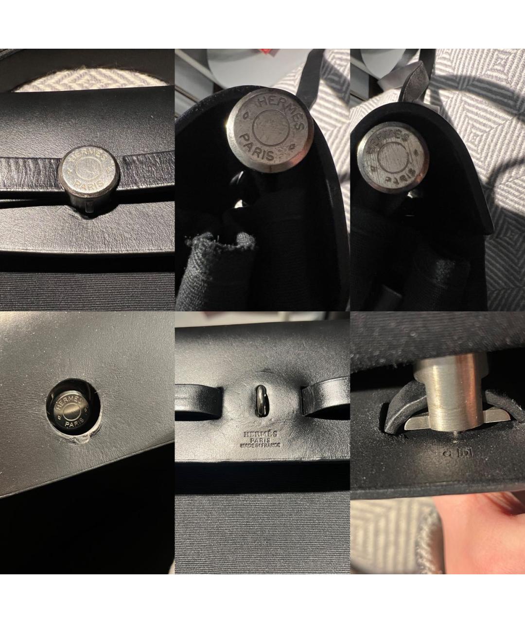 HERMES Черная тканевая сумка с короткими ручками, фото 6